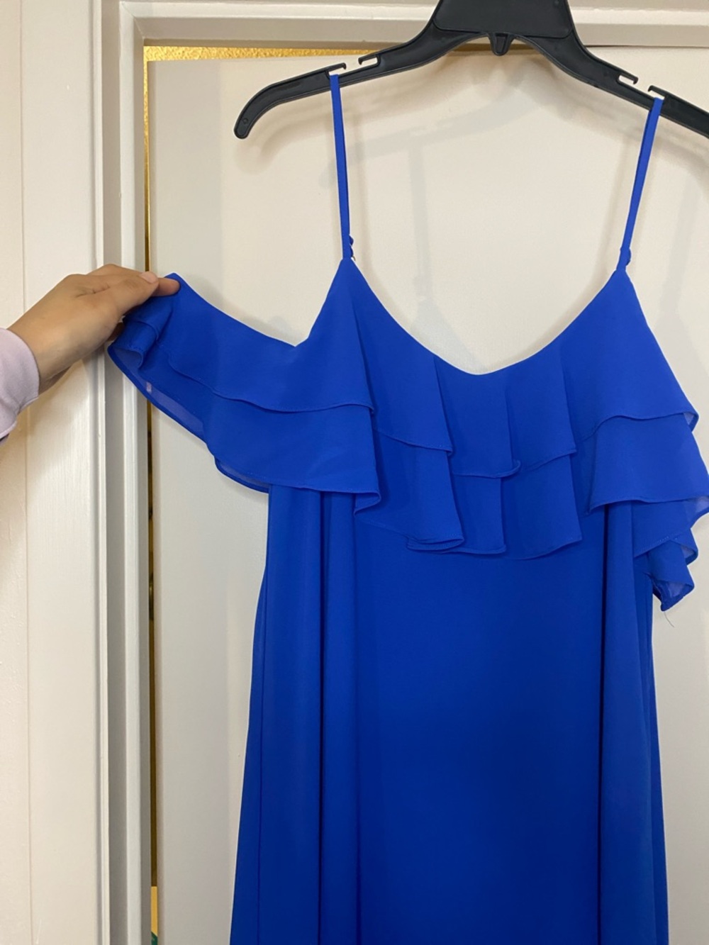 Lulu's Cobalt Blue Ruffle Cold-Shoulder Mini Dress - Picture 5 of 8